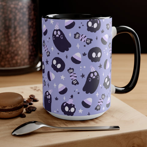 Spooky Ghost + Skulls, Halloween, Coffee Mug, Tea Cup, Accent Mug 11oz, 15oz, Gift for Her