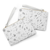 Vegan Leather Clutch Bag in in White - Occult Pattern