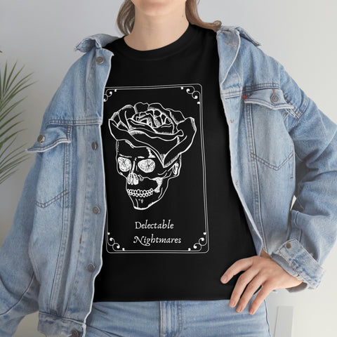 CAMISETA CRÁNEO + ROSA DELICABLE PESADILLAS - NEGRO