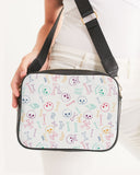 Bolso bandolera con calavera y huesos en colores pastel 