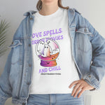 "Love Spells, Horror Movies, and Chill" Cotton T-shirt - White